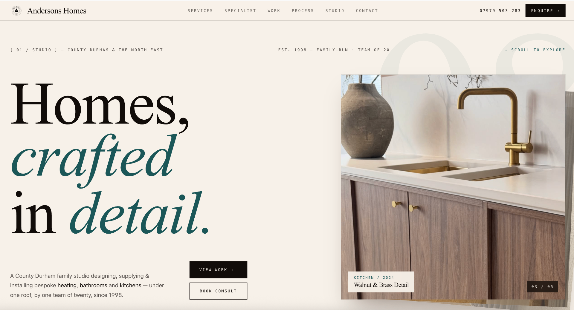 Andersons Homes, custom web design project by Liam Hicks Web Design, serving UK businesses nationwide