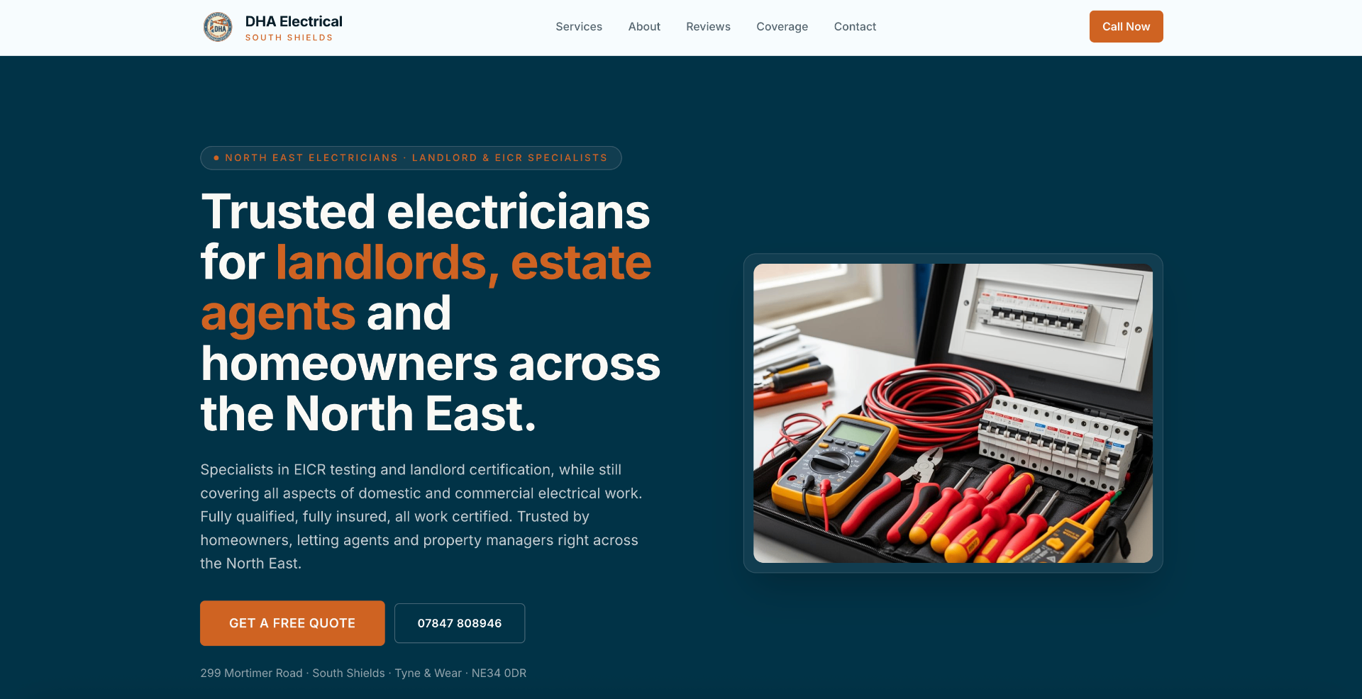 DHA Electrical, custom web design project by Liam Hicks Web Design, serving UK businesses nationwide