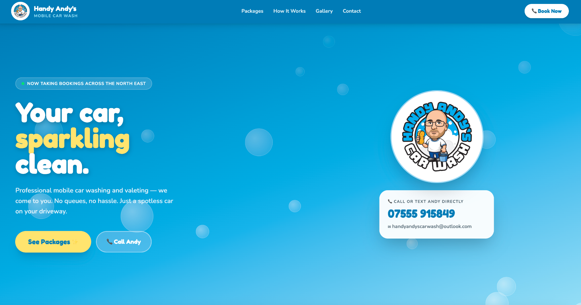 Handy Andy's Mobile Car Wash, custom web design project by Liam Hicks Web Design, serving UK businesses nationwide