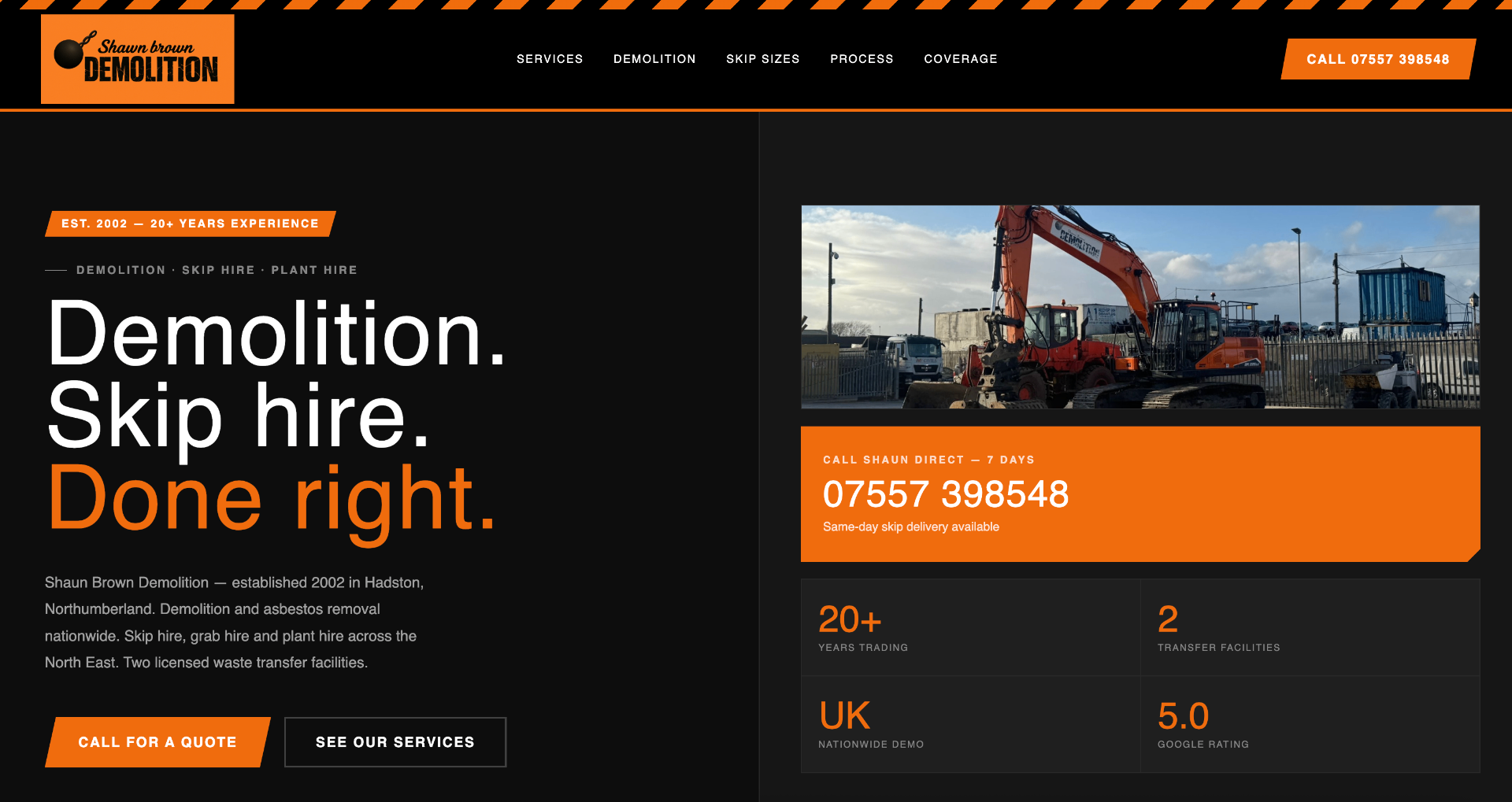 Shaun Brown Demolition, custom web design project by Liam Hicks Web Design, serving UK businesses nationwide