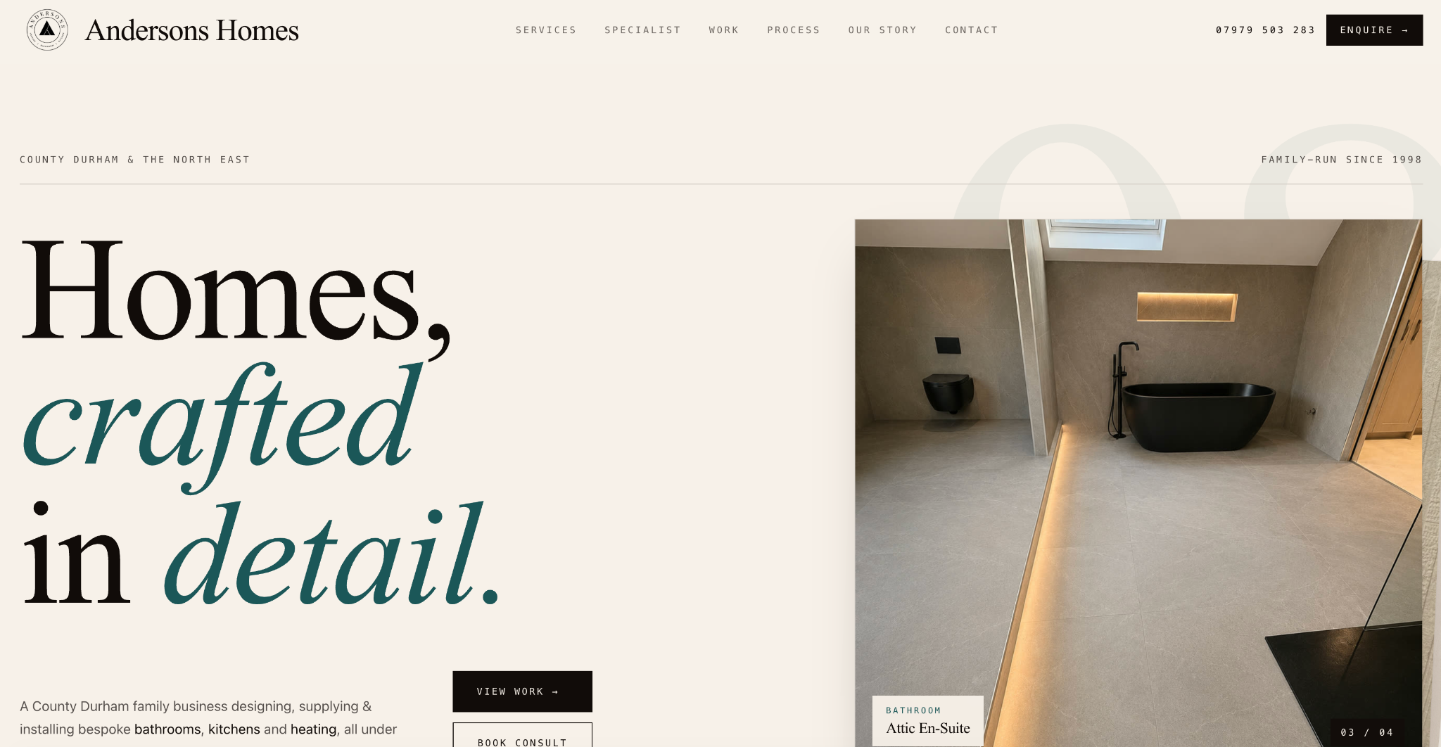 Andersons Homes website homepage designed by Liam Hicks